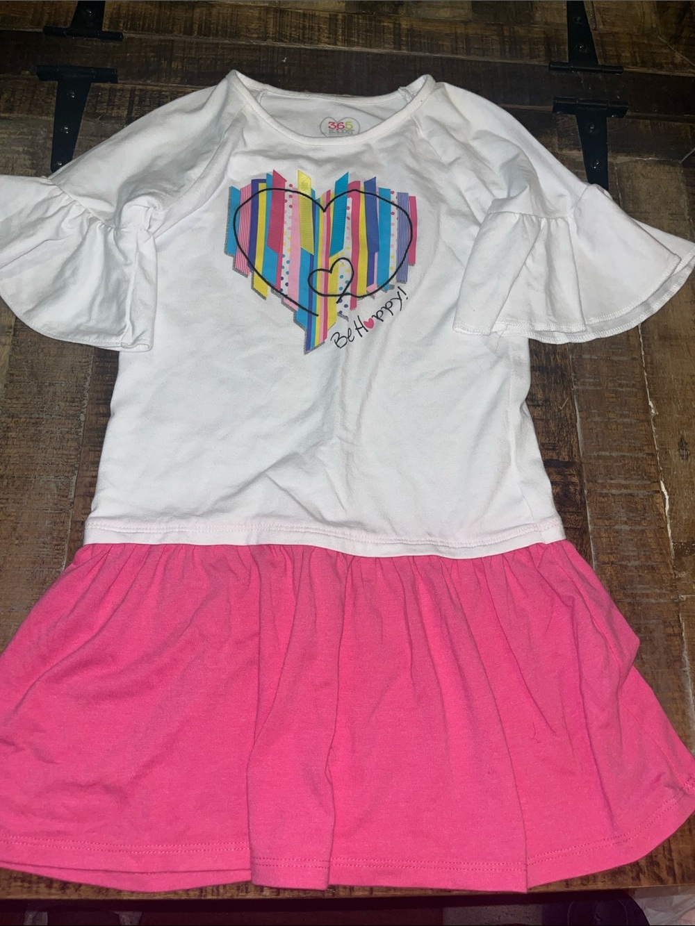 Girls White & Hot Pink Heart Stripe Dress - Be Happy